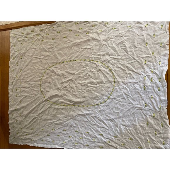 Linen Embroidered White Tablecloth 65” x  52.5” - Picture 2 of 6